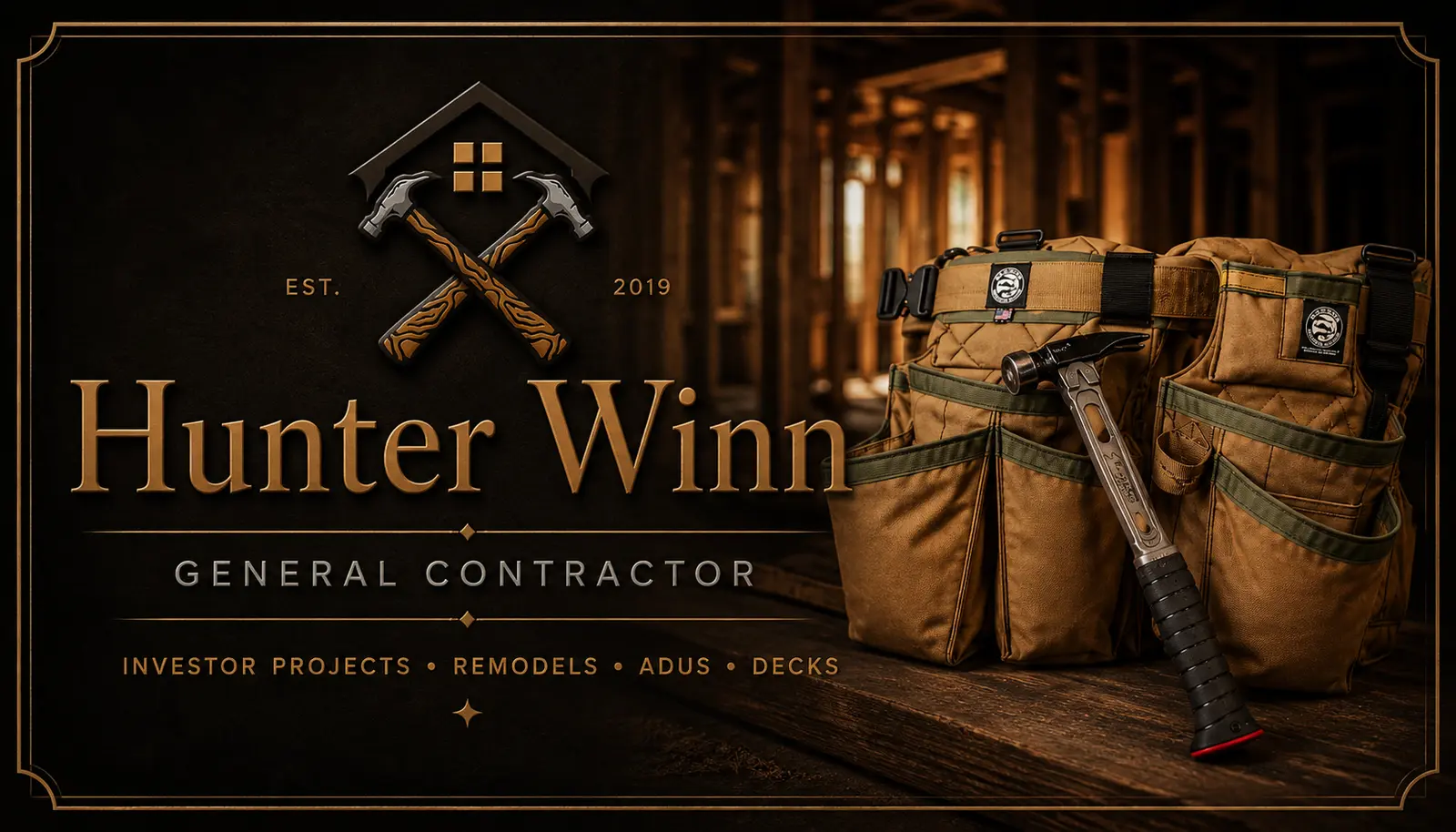 Hunter Winn, General Contractor — Folsom City Carpentry. Investor projects, remodels, ADUs, decks. Established 2019.